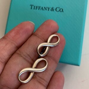 Rare AUTHENTIC Sterling Silver Tiffany & Co Infinity Symbol Cufflink Box & Pouch